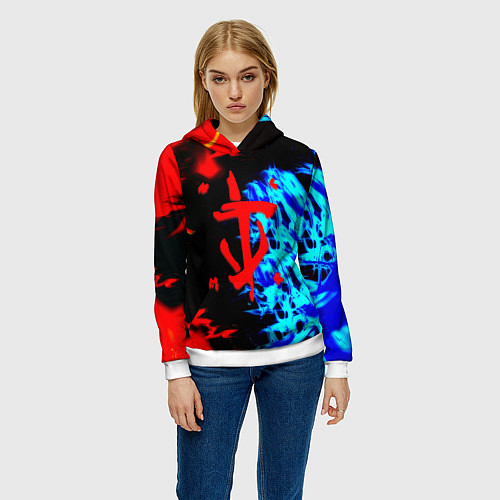 Женская толстовка Doom лёд и пламя / 3D-Белый – фото 3