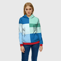 Толстовка-худи женская Мятное небо колор-блок, цвет: 3D-красный — фото 2