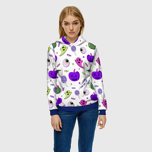 Женская толстовка Halloween purple pumpkin pattern / 3D-Синий – фото 3