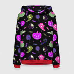 Толстовка-худи женская Halloween pink black pumpkin, цвет: 3D-красный
