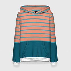 Толстовка-худи женская Полосатый мандариновый морской рассвет, цвет: 3D-белый
