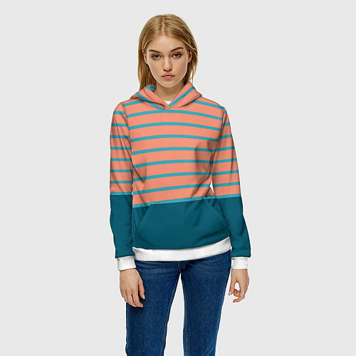 Женская толстовка Полосатый мандариновый морской рассвет / 3D-Белый – фото 3