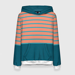 Толстовка-худи женская Полосатый мандариновый морской рассвет с однотоном, цвет: 3D-белый