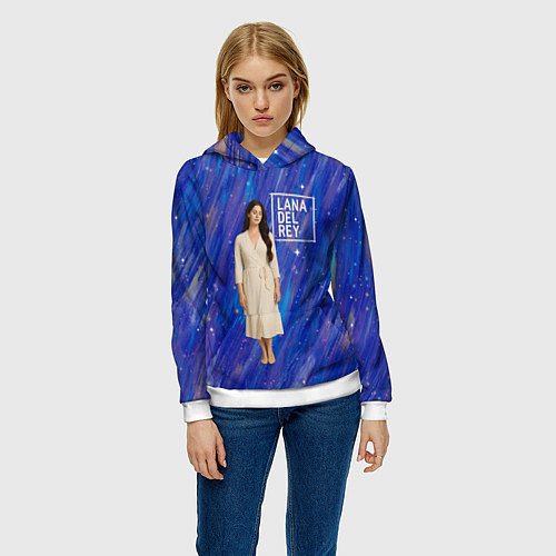 Женская толстовка Lana Del Rey в белом классическом платье на синем / 3D-Белый – фото 3