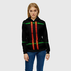 Толстовка-худи женская Color black green red lines, цвет: 3D-черный — фото 2