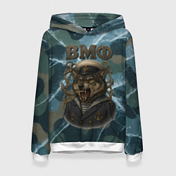 Толстовка-худи женская ВМФ злой волк, цвет: 3D-белый