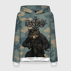 Толстовка-худи женская ВМФ пехотинец волк, цвет: 3D-белый