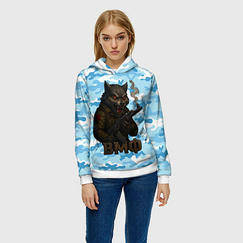 Женская толстовка Волк с красными глазами ВМФ / 3D-Белый – фото 3