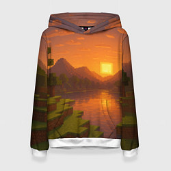 Толстовка-худи женская Закат - Minecraft, цвет: 3D-белый