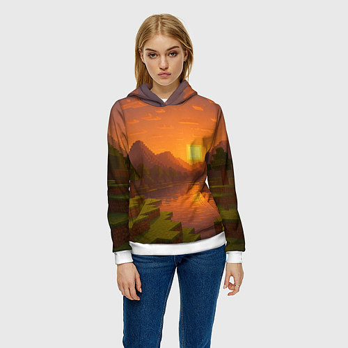 Женская толстовка Закат - Minecraft / 3D-Белый – фото 3