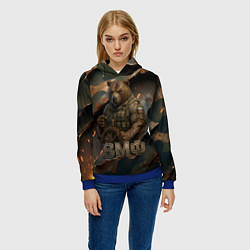 Толстовка-худи женская ВМФ медведь у штурвала на фоне камуфляжа, цвет: 3D-синий — фото 2