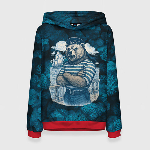 Женская толстовка Медведь ВМФ в тельняшке / 3D-Красный – фото 1