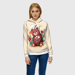 Толстовка-худи женская Мишаня с букетом, цвет: 3D-белый — фото 2