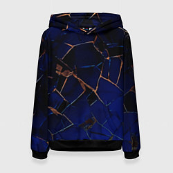 Толстовка-худи женская Тёмный синий абстракция битые плиты, цвет: 3D-черный