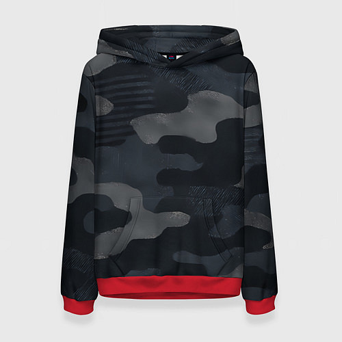 Женская толстовка Текстура - камуфляжная синяя ткань / 3D-Красный – фото 1