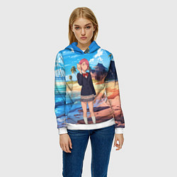 Толстовка-худи женская Дандадан Сиратори Айра с ракушкой в руках, цвет: 3D-белый — фото 2