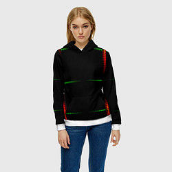 Толстовка-худи женская Color black green orange stripes, цвет: 3D-белый — фото 2
