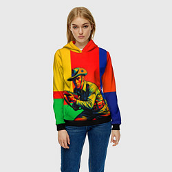 Толстовка-худи женская Австралийский ретро солдат поп-арт, цвет: 3D-черный — фото 2