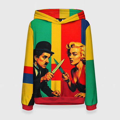 Женская толстовка Чарли Чаплин против Мэрилин Монро поп-арт / 3D-Красный – фото 1