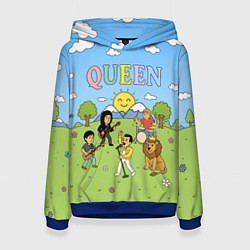 Толстовка-худи женская Queen мультяшный стиль на поляне, цвет: 3D-синий