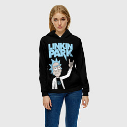 Толстовка-худи женская Linkin Park и Рик Санчес из Рик и Морти, цвет: 3D-черный — фото 2