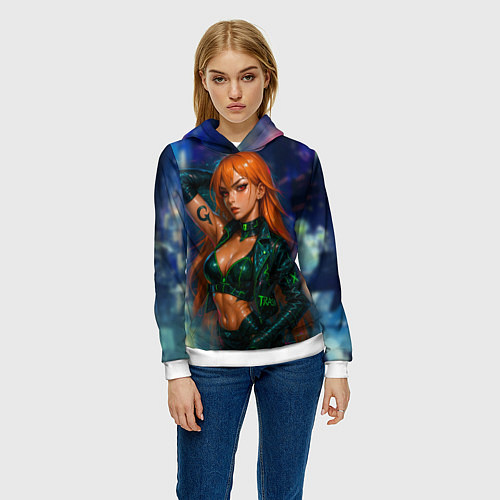 Женская толстовка Нами киберпанк реализм / 3D-Белый – фото 3