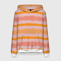 Толстовка-худи женская Полосы зигзагообразные оранжево-розовые, цвет: 3D-белый