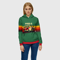 Толстовка-худи женская Ретро автобус РАФ-8 поп-арт, цвет: 3D-красный — фото 2