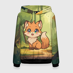 Толстовка-худи женская Кавайная лисичка - аниме, цвет: 3D-черный