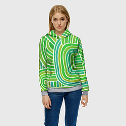 Толстовка-худи женская Абстрактный узор зеленый, цвет: 3D-меланж — фото 2