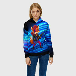 Толстовка-худи женская Лиса в косухе и гитарой - рок звезда, цвет: 3D-черный — фото 2