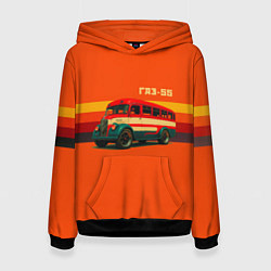 Толстовка-худи женская Ретро автобус ГАЗ-55 поп-арт, цвет: 3D-черный