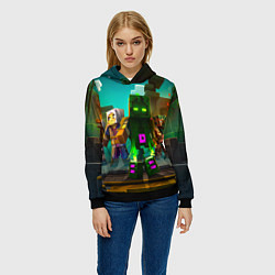 Толстовка-худи женская Майнкрафт - исследование территории, цвет: 3D-черный — фото 2