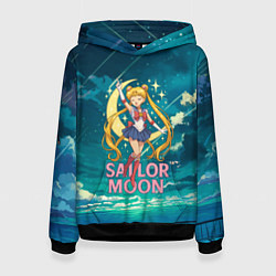 Толстовка-худи женская Sailor Moon на фоне неба, цвет: 3D-черный