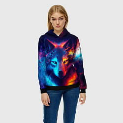 Толстовка-худи женская Волк льда и пламени, цвет: 3D-черный — фото 2