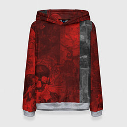 Толстовка-худи женская Багровый гранж с черепом, цвет: 3D-меланж