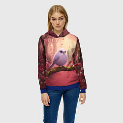 Толстовка-худи женская Сиреневая птица в розовом цветущем лесу, цвет: 3D-синий — фото 2