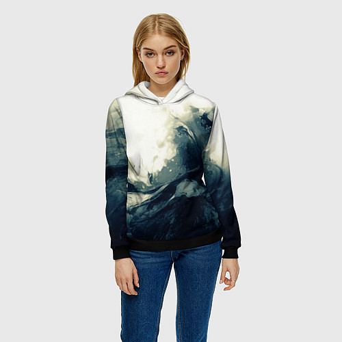 Женская толстовка Чёрно-синие абстрактные краски / 3D-Черный – фото 3