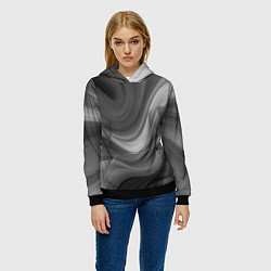 Толстовка-худи женская Серые волны абстракция однотонная, цвет: 3D-черный — фото 2