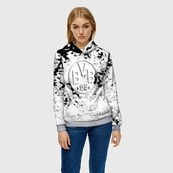 Толстовка-худи женская Borussia черно белые краски, цвет: 3D-меланж — фото 2