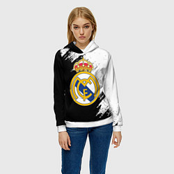 Толстовка-худи женская Real Madrid текстура штрихи, цвет: 3D-белый — фото 2