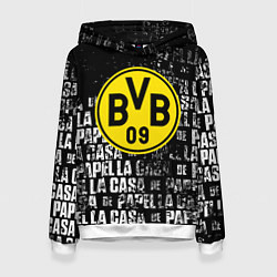 Толстовка-худи женская Borussia мафия текстура надписи, цвет: 3D-белый