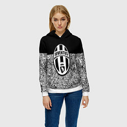 Толстовка-худи женская Juventus отпечатки текстура, цвет: 3D-белый — фото 2