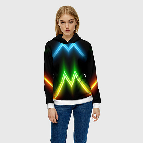 Женская толстовка Neon multicolored lines / 3D-Белый – фото 3