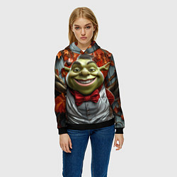 Толстовка-худи женская Шрек в деловом костюме, цвет: 3D-черный — фото 2