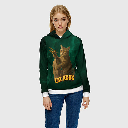 Женская толстовка Cat Cong пародия на Кинг Конг / 3D-Белый – фото 3