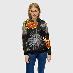 Толстовка-худи женская Атмосфера хэллоуина, цвет: 3D-черный — фото 2