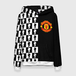 Толстовка-худи женская Манчестер Юнайтед текстура люди, цвет: 3D-белый