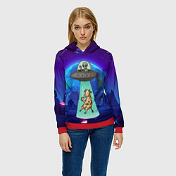 Толстовка-худи женская Инопланетяне похищают корову, цвет: 3D-красный — фото 2