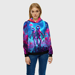 Толстовка-худи женская Астронавты Морти и Рик на планете розовых неоновых, цвет: 3D-черный — фото 2